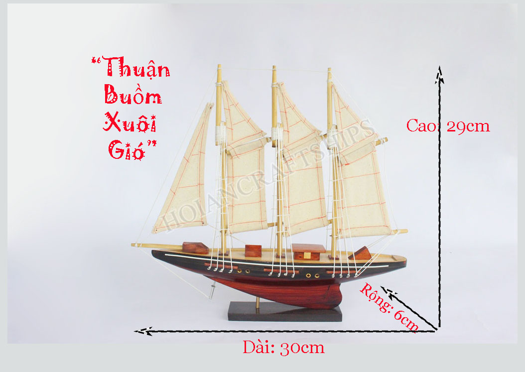 (có video) Mô hình thuyền buồm gỗ mini Atlantic 30cm