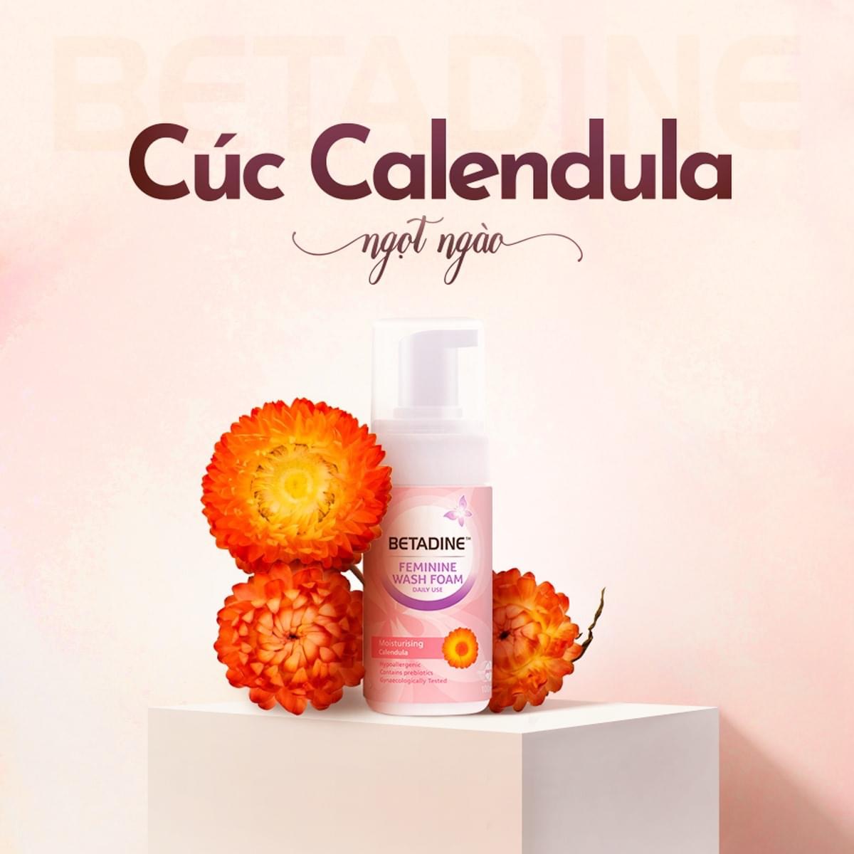 (Date 12/2024) Bọt vệ sinh phụ nữ Betadine Feminine Wash Foam Daily Use Moisturising Calendula 100ml