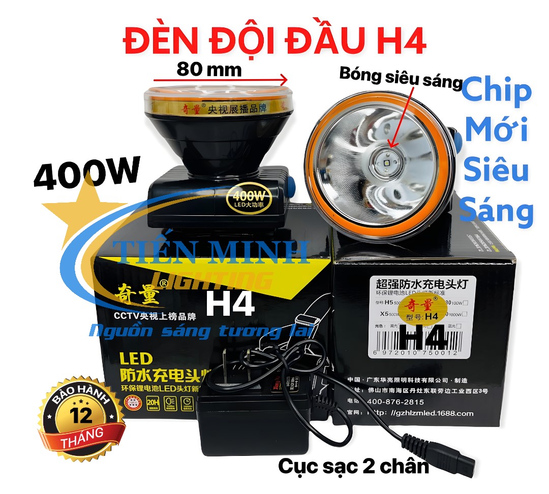 ĐÈN ĐỘI ĐẦU H4 - ĐÈN ĐỘI CHỐNG NƯỚC - CHÓA 8cm, CÔNG SUẤT 400W, ÁNH SÁNG TRẮNG/VÀNG, 3 CHẾ ĐỘ SÁNG MẠNH/YẾU/NHẤP NHÁY