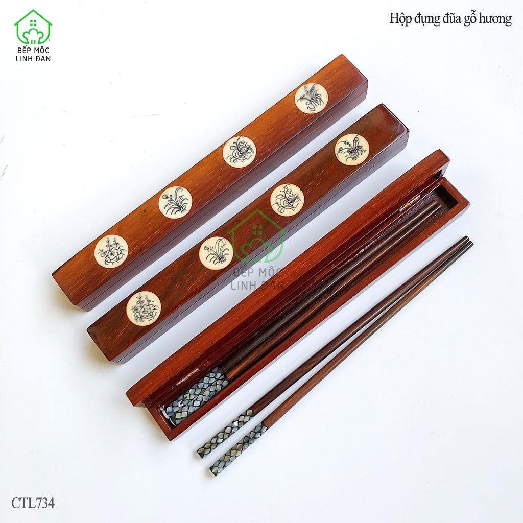 Hộp Đựng 1 Đôi Đũa Gỗ Hương HAHANCO_Chạm Khảm Thủ Công Kỹ Đẹp