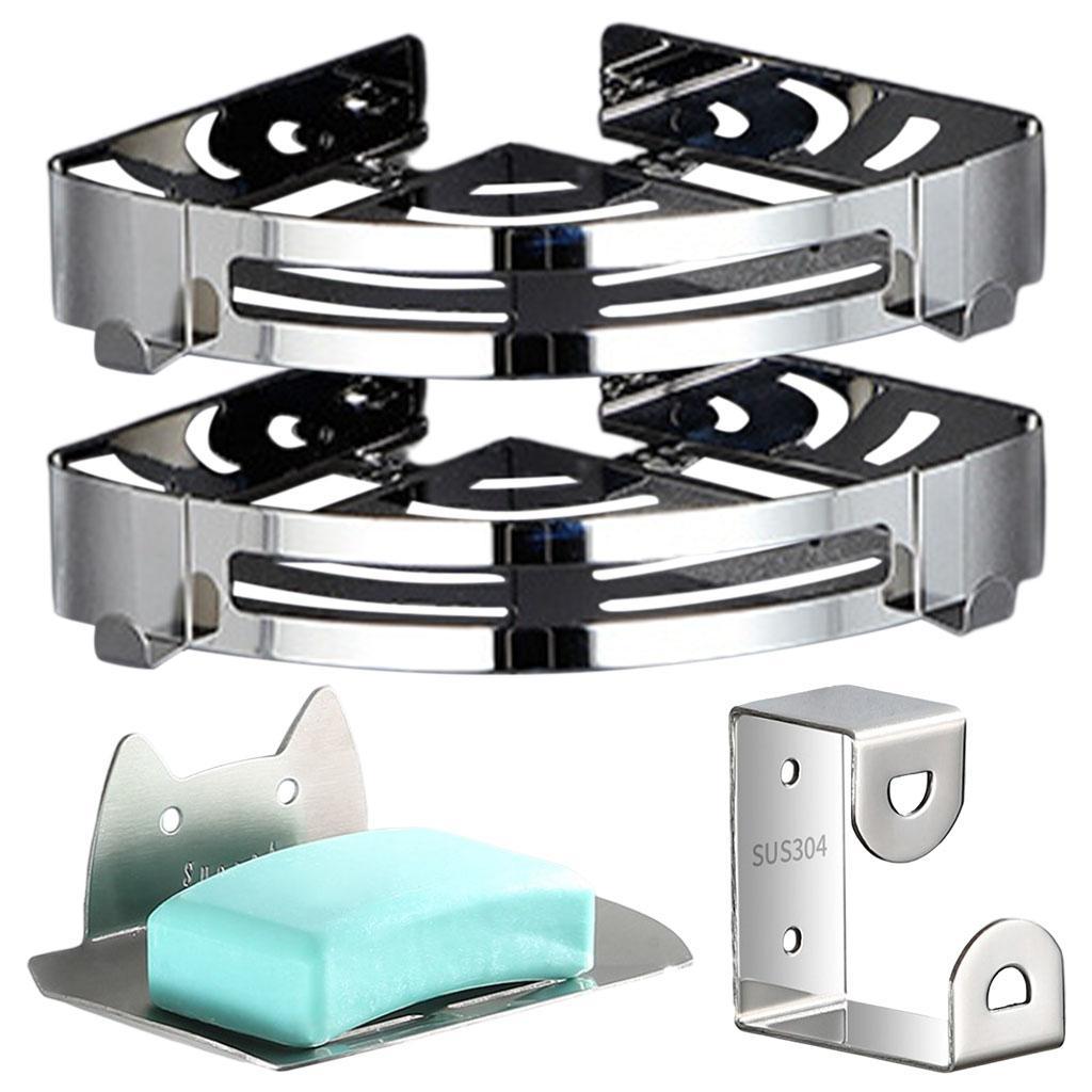 Shower Caddy Bathroom Shelf Storage Holder with Hooks Triangle Silver