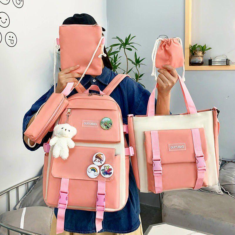 Set balo 4 món đi học laptop balo combo 4 món ulzzang