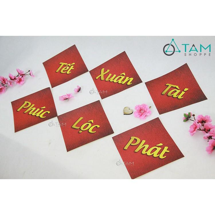 Bộ 6 tờ giấy Decal đỏ dán Tết in chữ Vintage số 01