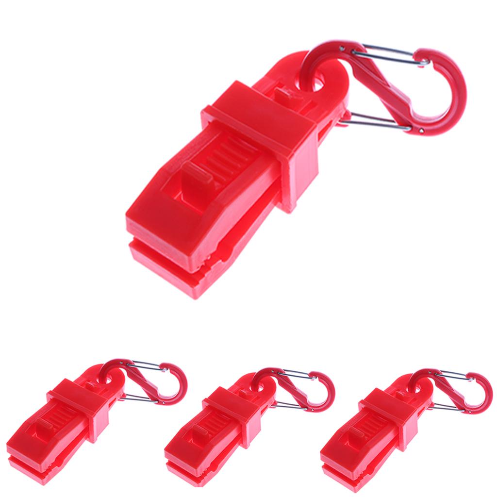 4pcs Clamp Tent Awning Tent Clip With Carabiner Plastic Red