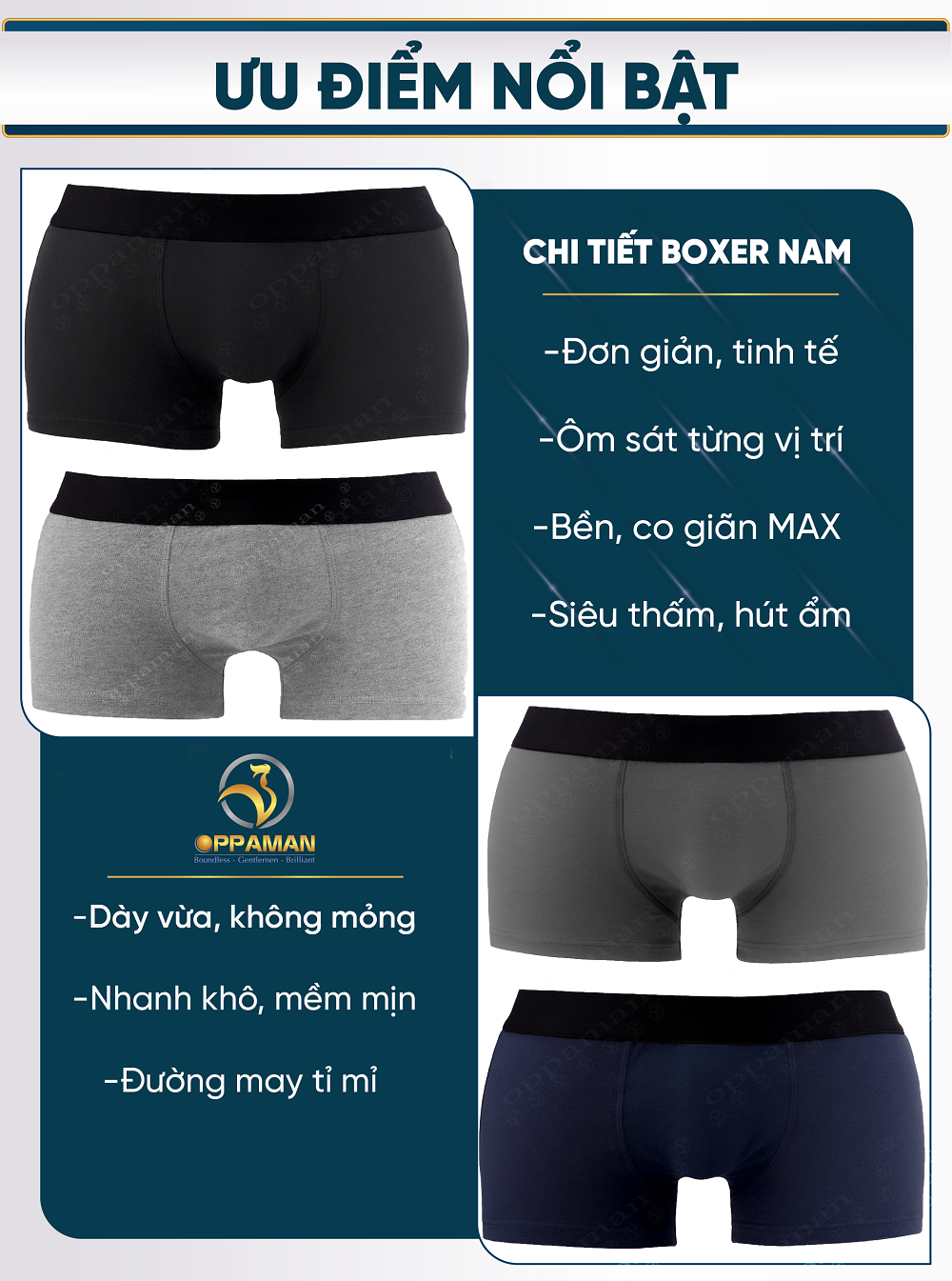 Quần lót nam Oppaman cotton thấm hút mát mẻ co giãn OX2