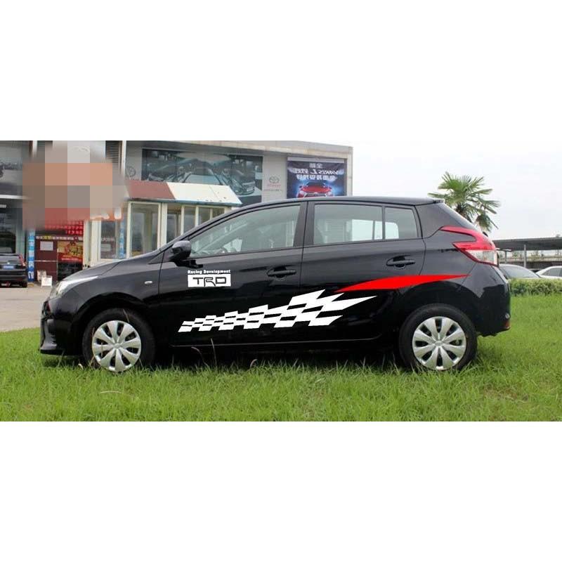 Bộ Tem Decal TRD Kẻ Sọc ô Cờ Dán Sườn Xe ô Tô MS-127