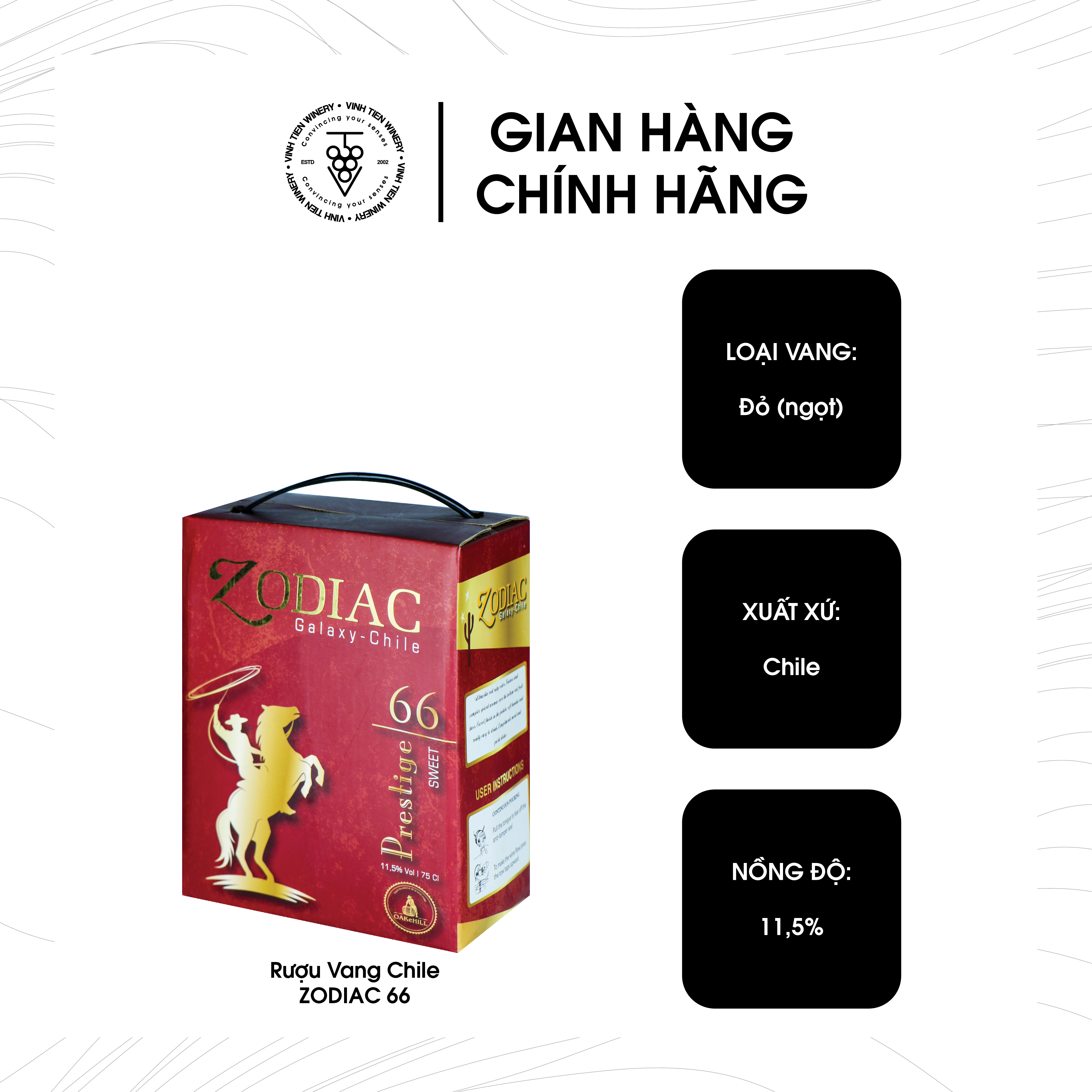 Hộp Vang Zodiac 66 Galaxy Nhập Khẩu Chile (Hộp 3 lít).