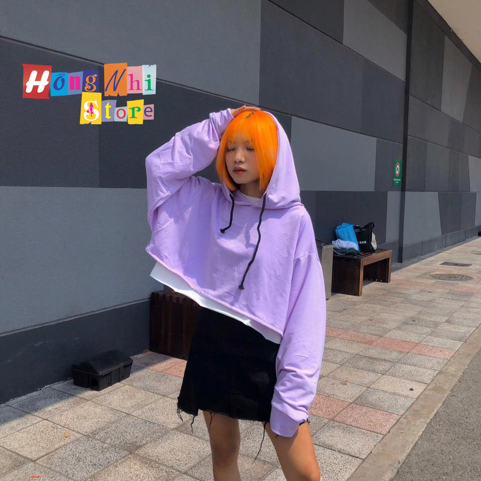 Áo Hoodie Croptop Oversize Ulzzang Tay Dài Dáng Rộng Màu Tím - MM