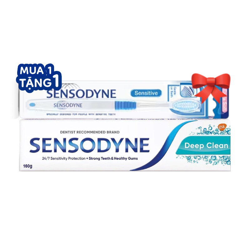 [Mua 1 Tặng 1] Kem Đánh Răng Sensodyne Deep Clean 160g Tặng BCDR Sensitive Extra1X1