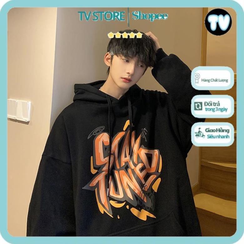 Áo Nỉ Nam TVSTORE Áo khoác Sweater dáng rộng màu đen in chữ Graffiti thời trang mùa thu cho học sinh