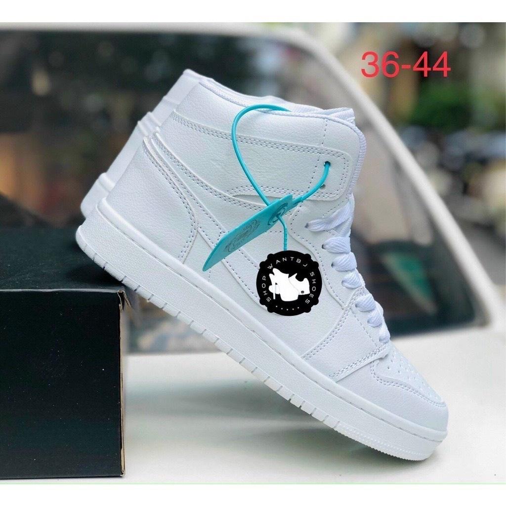 Giày Sneaker Nam Và Nữ, Giày Bata JD1 Da Mền Cổ Cao Màu Full Trắng Size 36 Đến 44