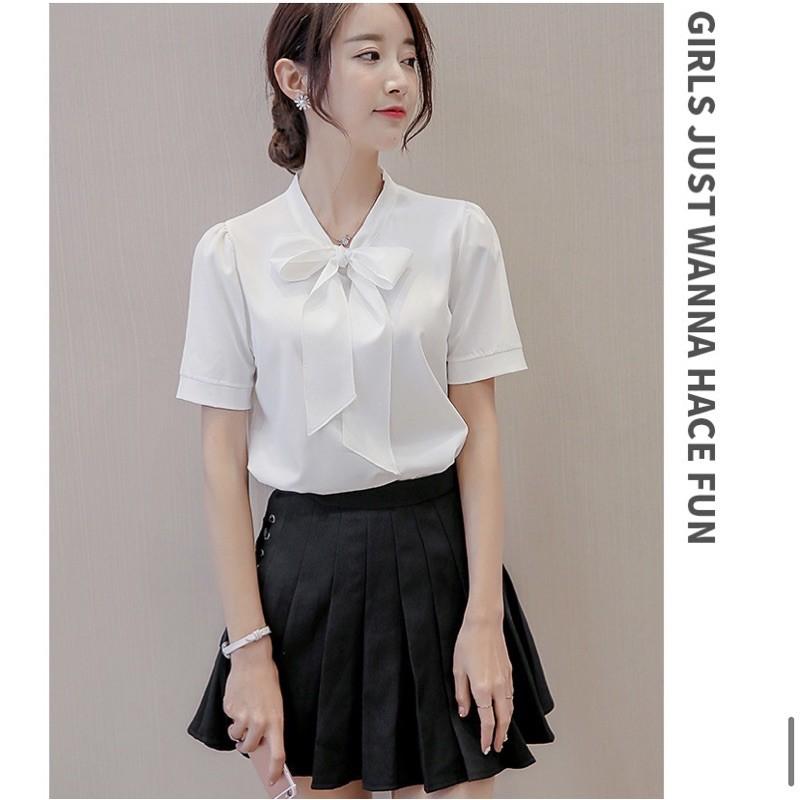 Áo sơ mi công sở chất voan mát cổ nơ cúc cổ, ngắn tay, dài tay xinh xắn 2021
