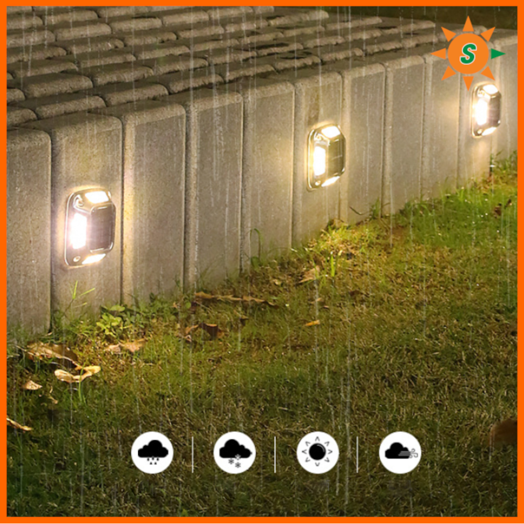 Đèn trang trí sân vườn năng lượng mặt trời ốp sàn 8 led mặt vuông inox