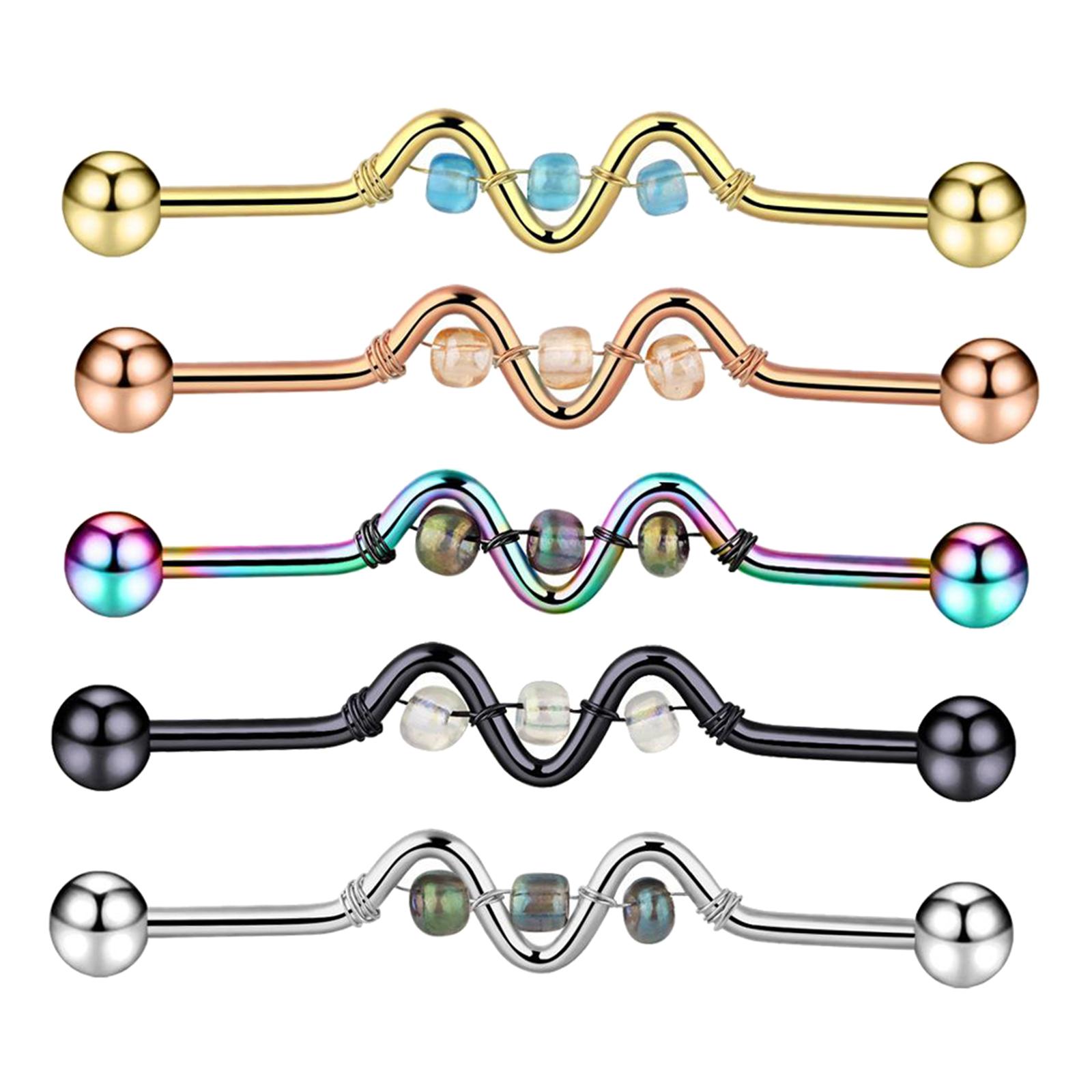 5Pcs Multi Ear Ring Bar Barbell Body Piercing Jewelry Ear Studs Crystal Beads