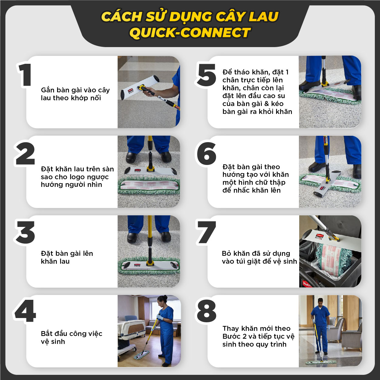 BỘ CÂY LAU SÀN NHÔM 58&quot; QUICK CONNECT - SKU: BCL01