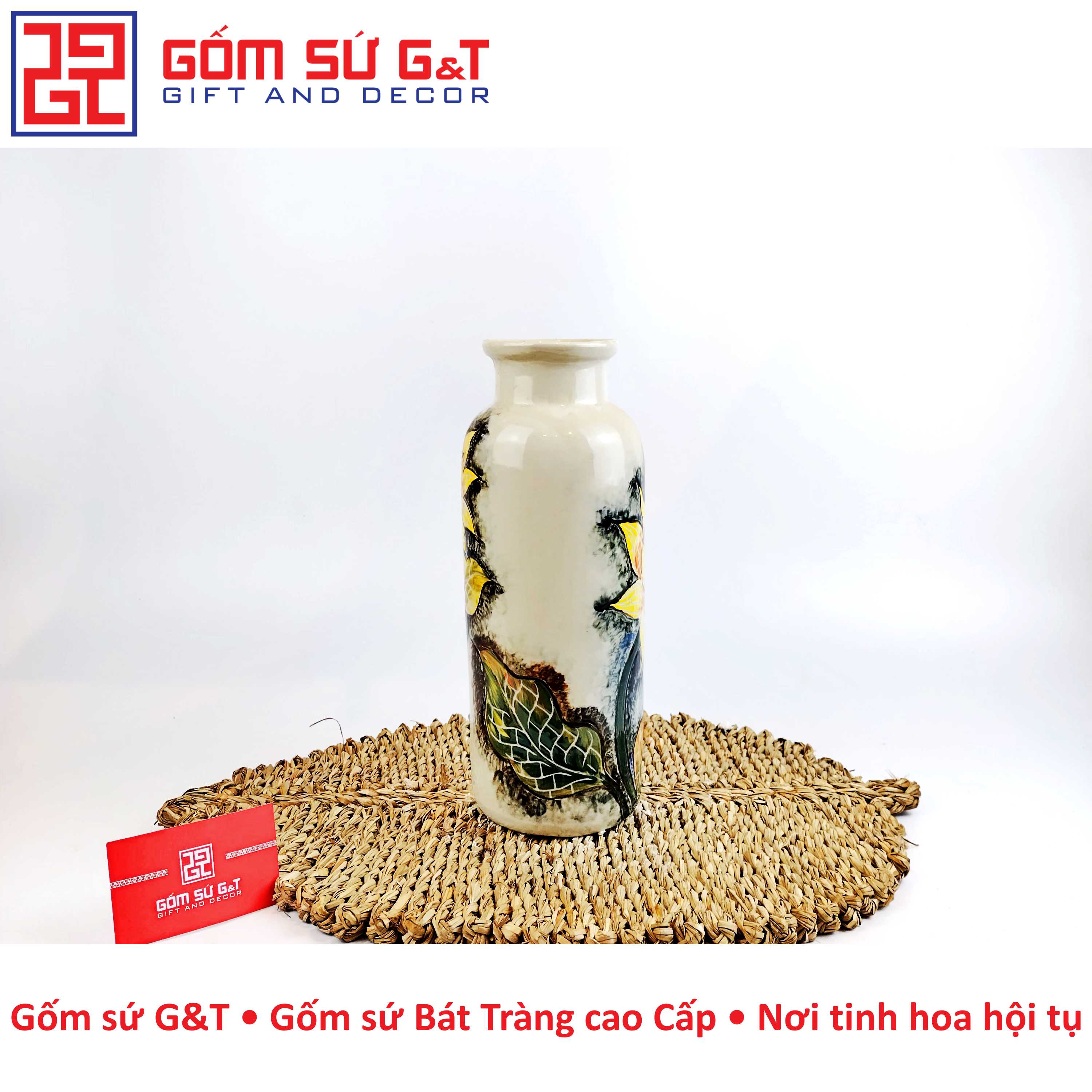 Lọ hoa dáng phích miệng gập vẽ hoa hướng dương Gốm Sứ G&T