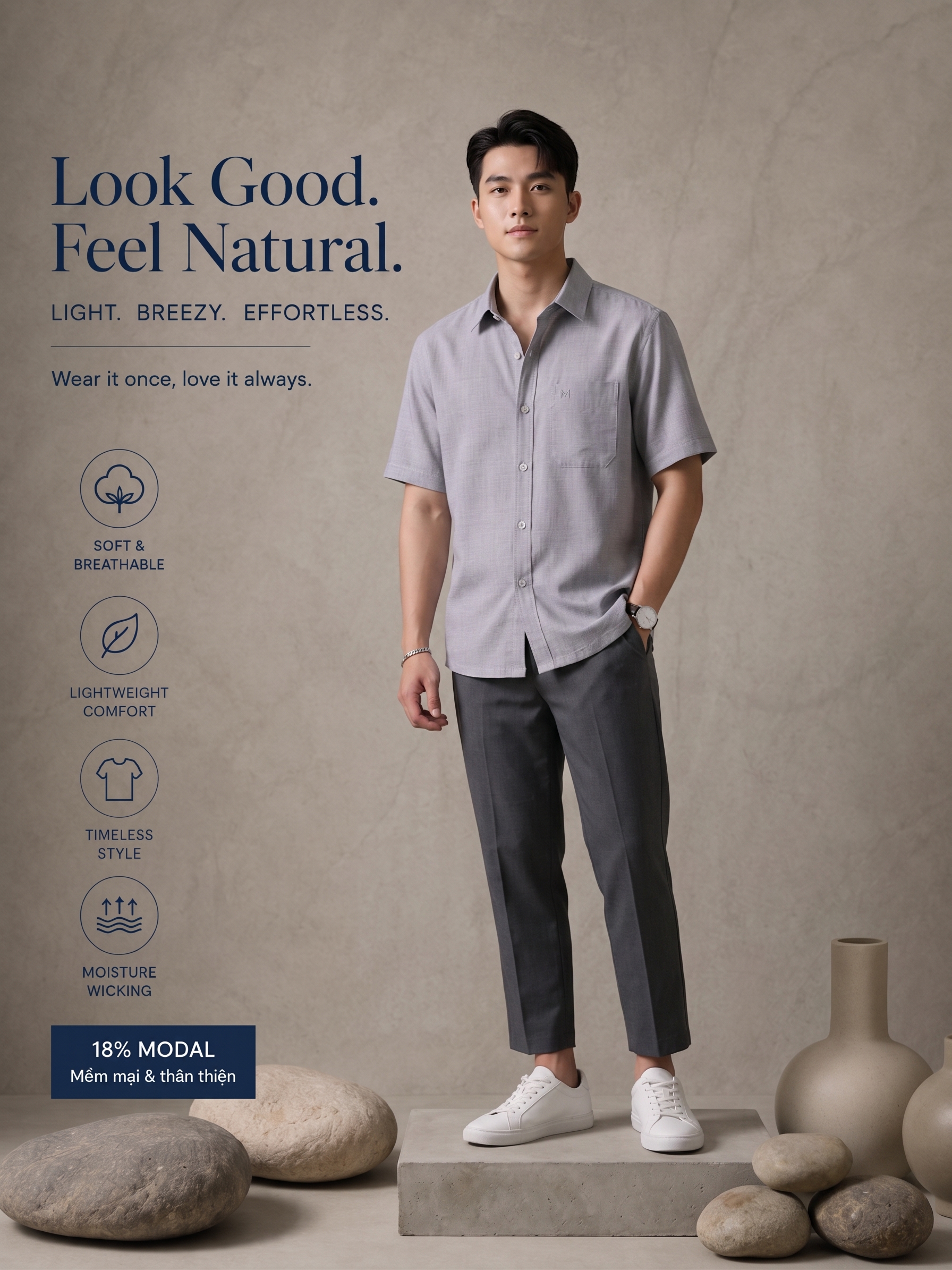 Áo sơ mi Khatoco tay ngắn (L,XL)
