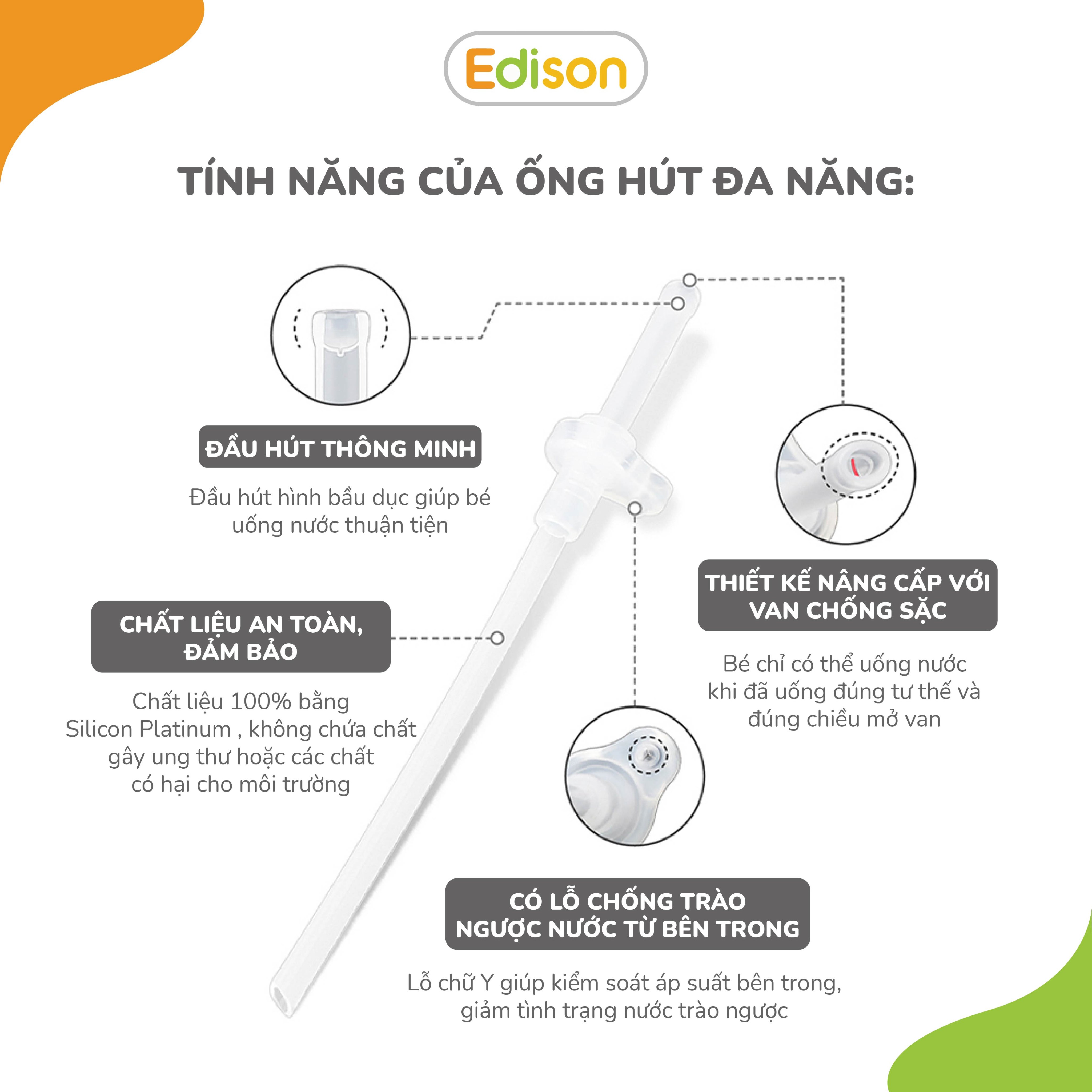 Set ống hút sữa silicon đa năng Edison chính hãng Hàn Quốc cho bé tập hút màu trắng mã 3024