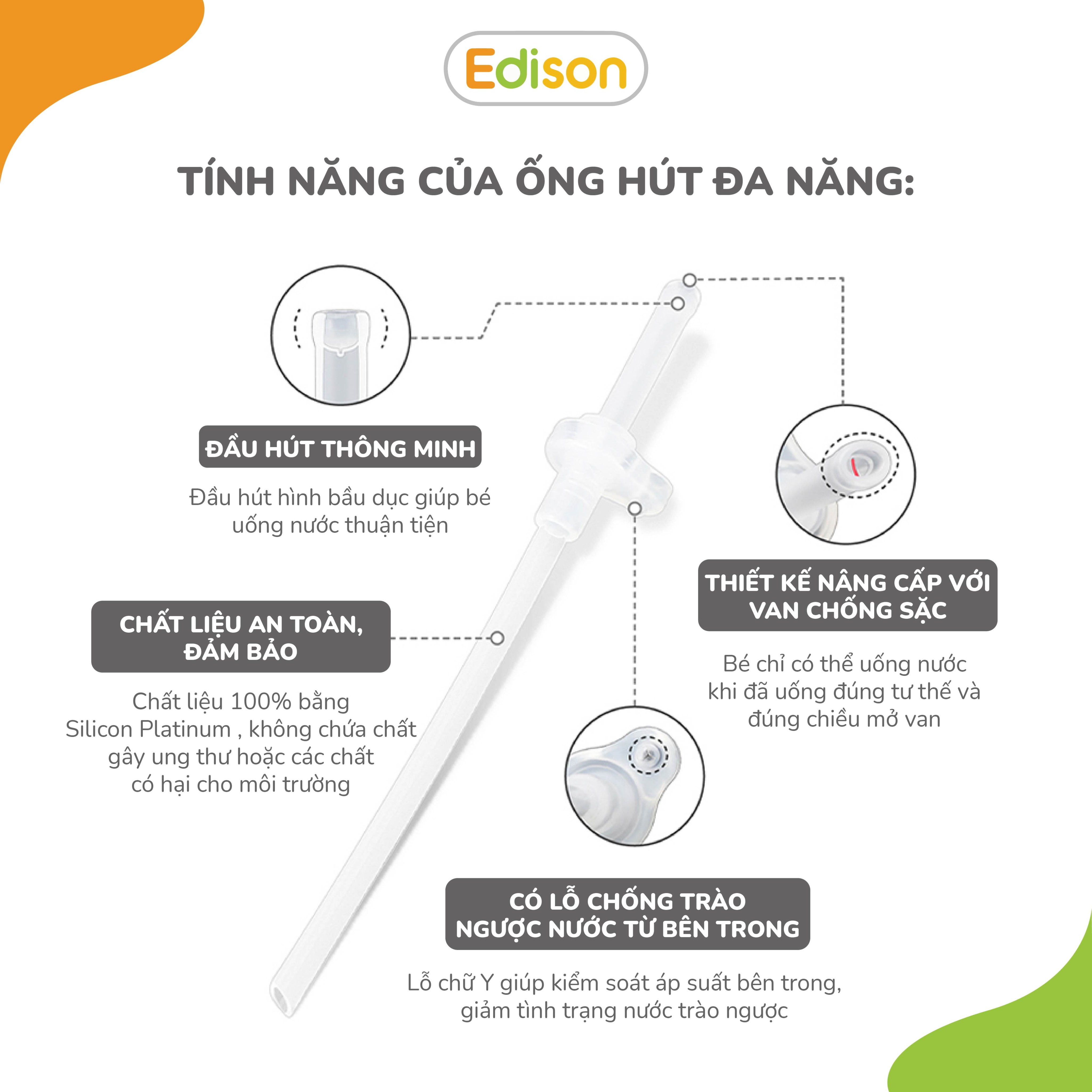 Set ống hút sữa silicon đa năng Edison chính hãng Hàn Quốc cho bé tập hút màu trắng mã 3024