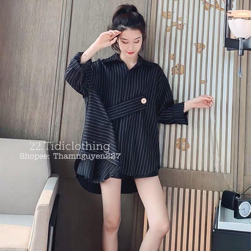 Áo sơ mi kiểu Hàn Quốc _ nút chéo form rộng Oversize