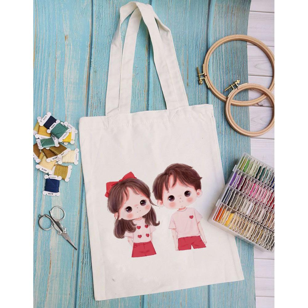 TÚI TOTE VẢI CANVAS CẶP ĐÔI ĐÁNG YÊU