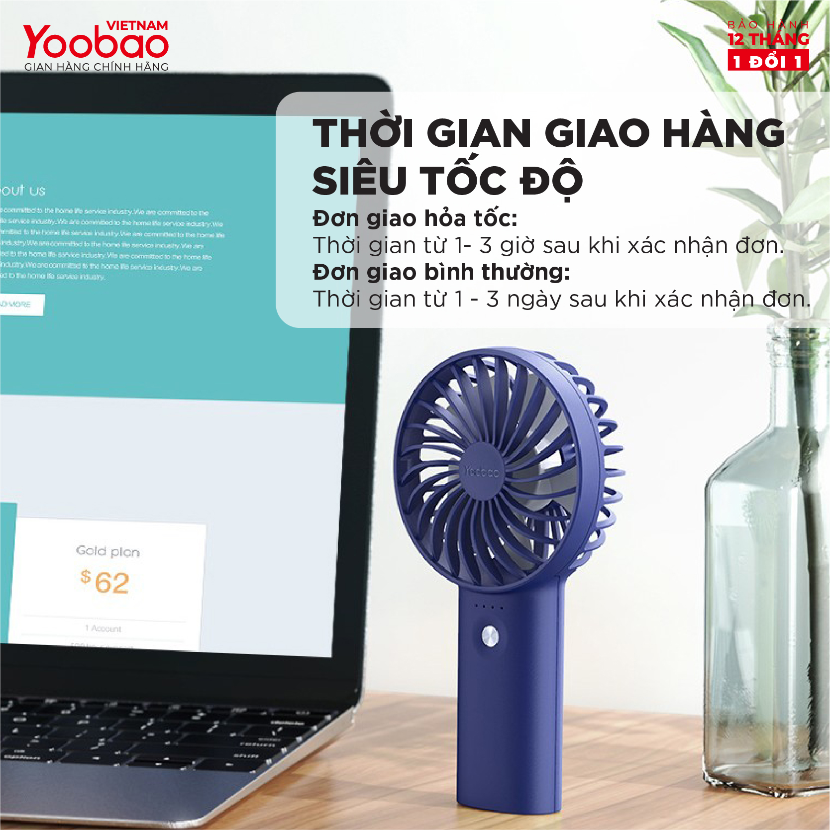 Quạt sạc mini để bàn làm việc YOOBAO F3 6000/3000mAh - Có thể chạy 32 giờ - Hàng chính hãng Bảo hành 12 tháng 1 đổi 1