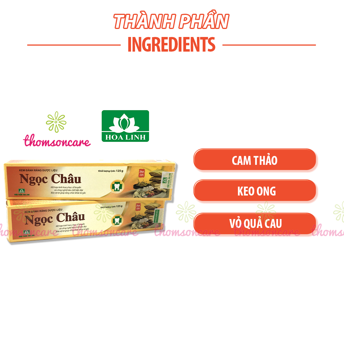 Kem đánh răng dược liệu Ngọc Châu - Tuýp 125g từ hoa hòe, muối, keo ong, vỏ cau và thảo dược