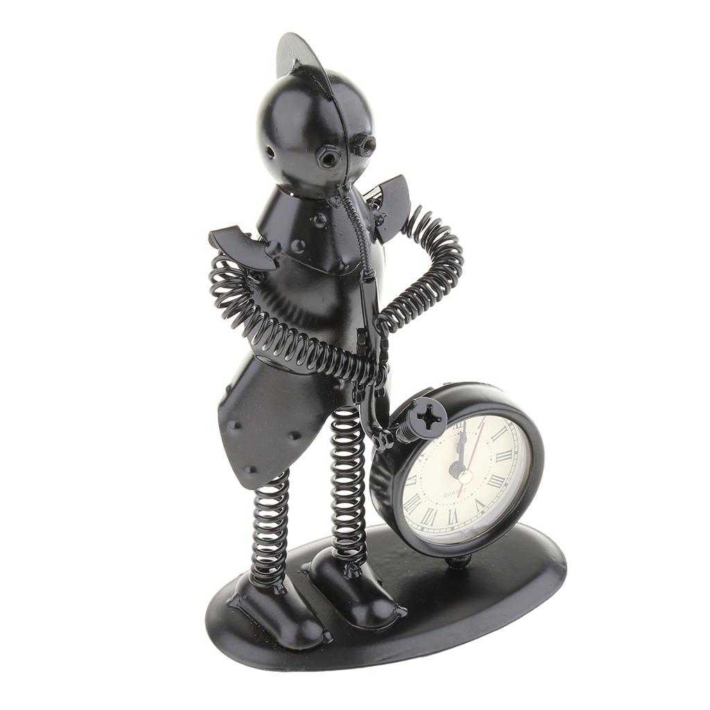 Metal Art Trumpet Player Figure Table Clock Home Table Ornaments Display