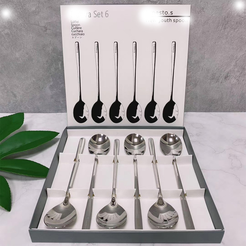 Bộ Thìa Dĩa inox 6 Cái Cán Dài Cao Cấp Của Đức Chống Han - Set 6 thìa cà phê