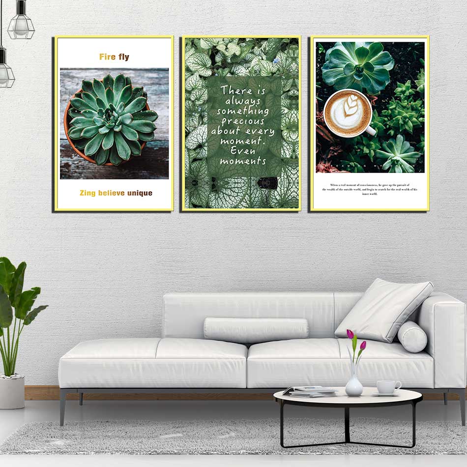 Bộ 3 tranh canvas treo tường Decor Hoa lá phong cách scandinavian - DC076