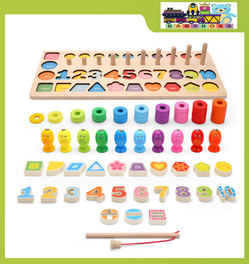 Bộ Đồ Chơi Bảng Gỗ 5IN1 Đồ Chơi Giúp Bé Phát Triển Trí Não Giáo Dục Theo Phương Pháp Montessori - Tặng Kèm 01 Tranh Ghép Bằng Gỗ