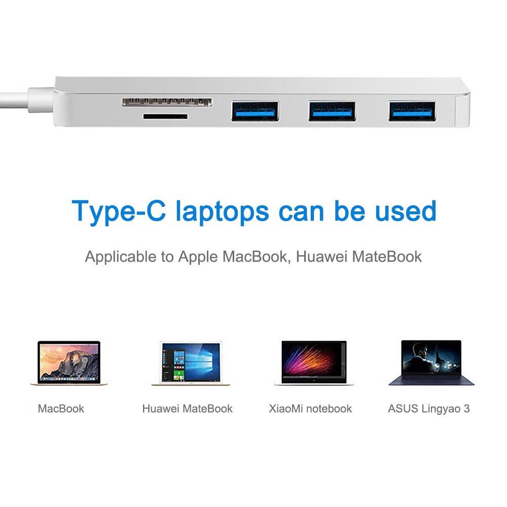 Bộ chia chuyển đổi USB Type-C sang Hub Type-C kiêm đầu đọc thẻ nhớ TF/SD đa năng 5 trong 1 cho laptop táo Pro