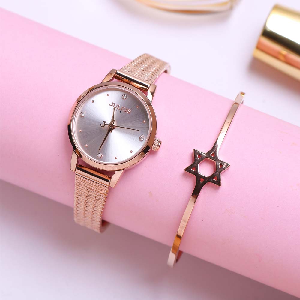 Đồng Hồ Nữ JS-045A Kính Sapphire Julius Star Hàn Quốc Dây Thép (Đồng)