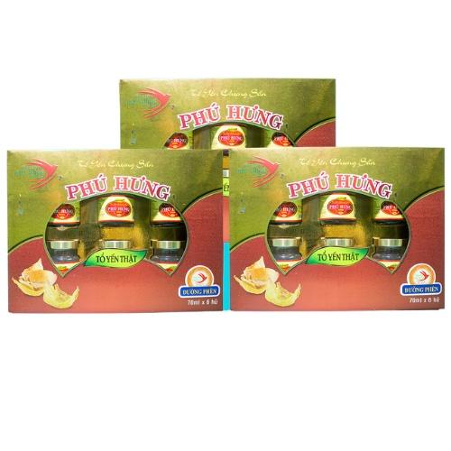 Yến tươi chưng sẵn Vị Đường phèn, Yến Sào Phú Hưng, hộp quà tặng 6 lọ x70ml, không chất bảo quản, yến thật