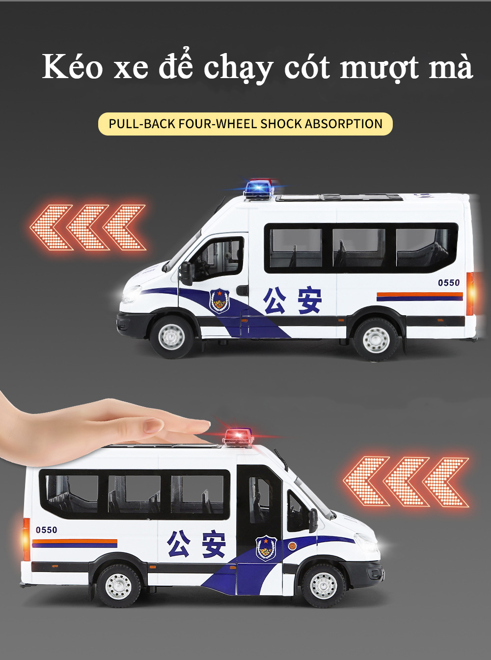 Đồ chơi mô hình xe cảnh sát limousine bằng hợp kim có nhạc và đèn tỷ lệ 1:24 tặng kèm 2 nhân vật