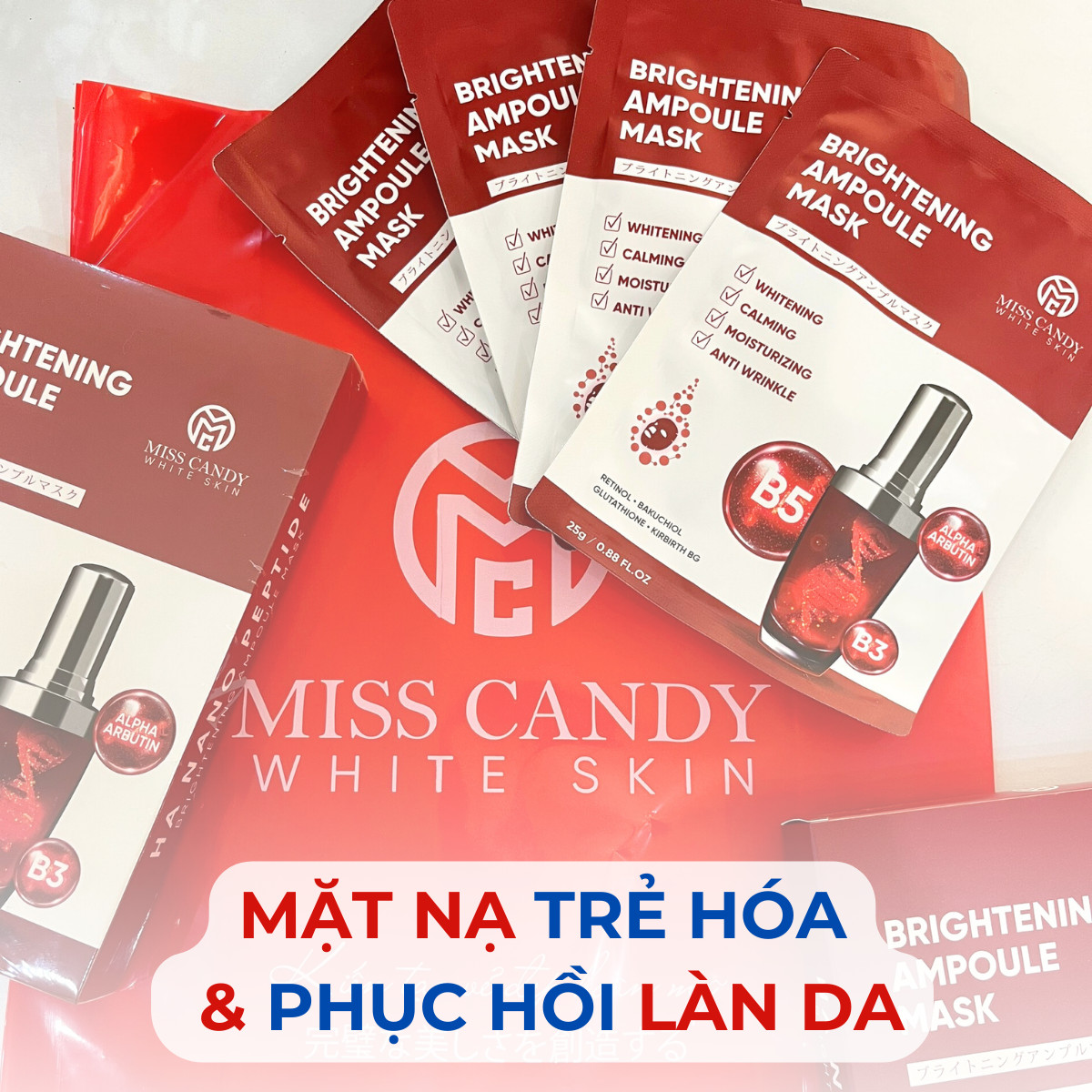 Mặt Nạ Trẻ Hóa &amp; Phục Hồi Da BRIGHTENING AMPOULE MASK Miss Candy (Hộp 5 Miếng x 25g)