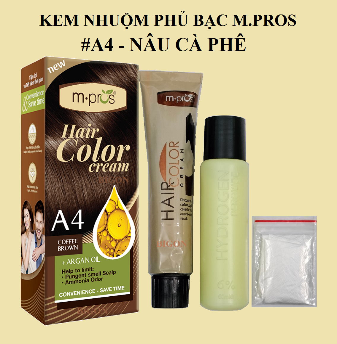 [Đủ Màu] Kem Nhuộm Phủ Bạc M.Pros [Đen/ Nâu Đen/ Nâu Hạt Dẻ/ Nâu Cà Phê/ Nâu Socola Đậm]