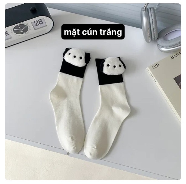 Tất đôi, vớ đôi cổ cao MẶT GẤU LỚN thun cotton ba chiều hình đôi mắt dễ thương dành cho cặp đôi