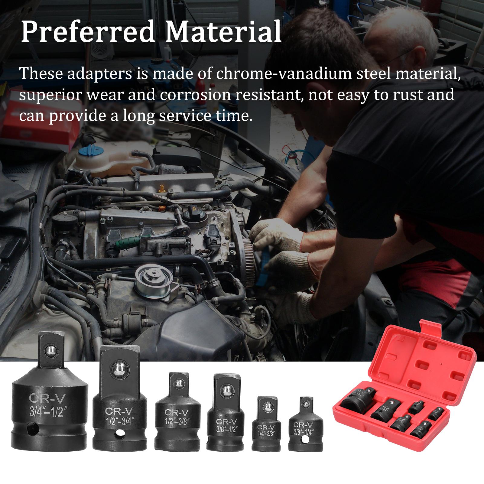 6Pcs Impact Adapter Reducer Set Socket Convertor Adapter 1/4inch 3/8inch 1/2inch 3/4inch for Impact Driver Conversions with Storage Box