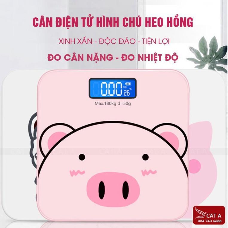 Cân Điện Tử Loại 1 Nhập Khẩu - Cân Sức Khỏe Hình Heo Hồng Chạy Pin Xinh Xắn Trọng Lượng Tối Đa 180Kg