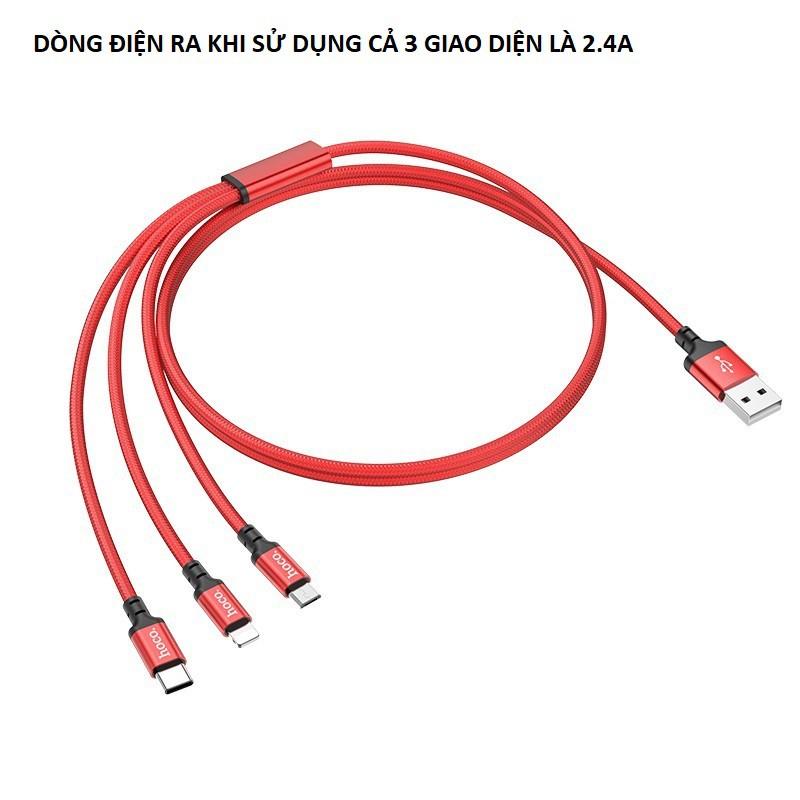 Cáp Sạc Hoco X14 Đa Năng 3 Đầu Lightning, TypeC, Micro