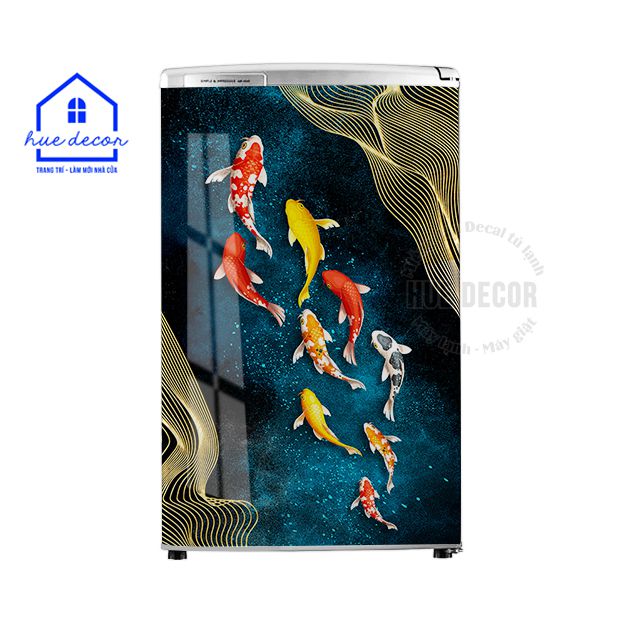 Tranh  Dán Tủ Lạnh  - Máy Giặt Cá Koi Hoàng Gia Hue Decor Chất Liệu Decal  Tráng Bóng Namilate  Sang Trọng Chống Nước Siêu bền