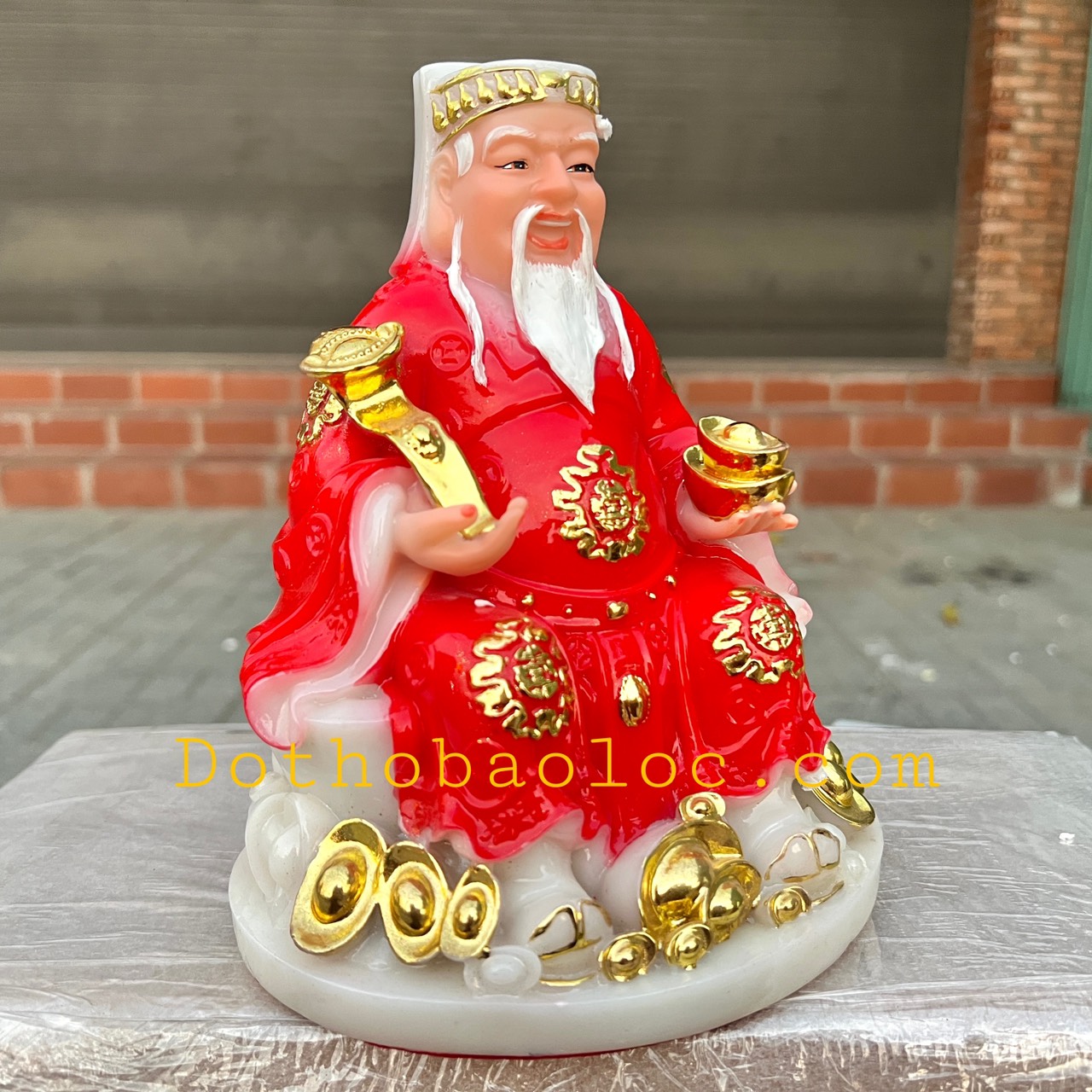 Tượng Thần tài Thổ Địa đế đá tròn nhập khẩu cao cấp cao 20 cm – Đỏ