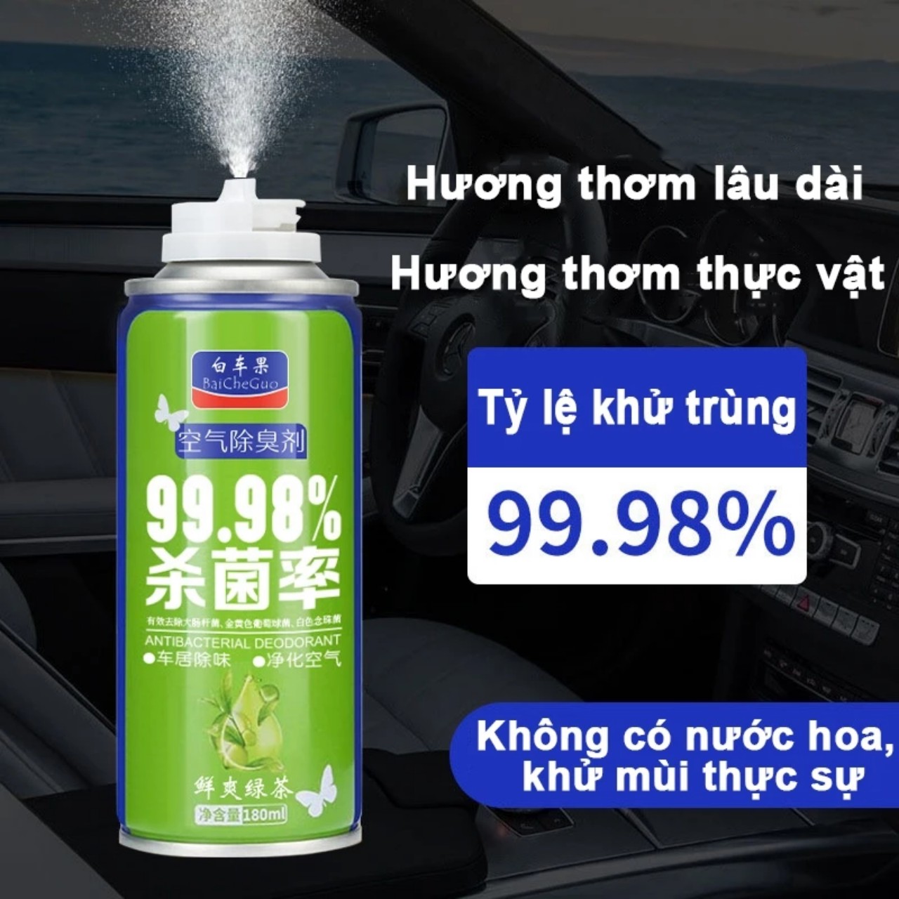 Xịt thơm xe khử mùi ô tô , khử khuẩn nội thất điều hòa xe hơi , phòng ngủ 99.98% loại tốt