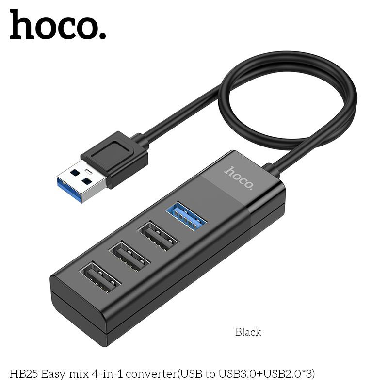 Hub chia cổng USB 2.0 &amp; USB 3.0 Hoco HB25, bộ chuyển đổi từ Type C ra nhiều cổng USB hàng chính hãng Hoco