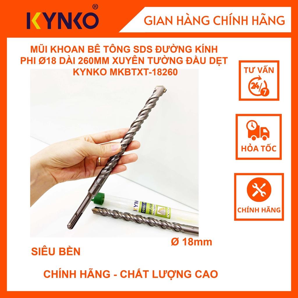 MŨI KHOAN BÊ TÔNG SDS ĐƯỜNG KÍNH PHI Ø18 DÀI 260MM XUYÊN TƯỜNG ĐẦU DẸT KYNKO MKBTXT-18260
