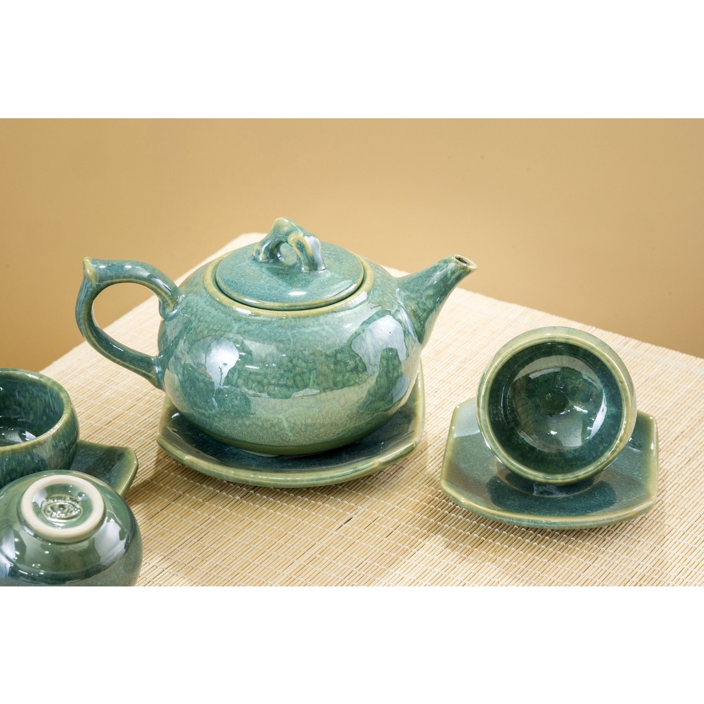 Bộ Ấm Trà Men Cẩm Thạch Gốm Sứ Bát Tràng Cao Cấp