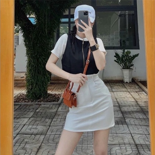 Chân váy kaki nữ  form A basic lưng cao có quần trong LS_CVN091