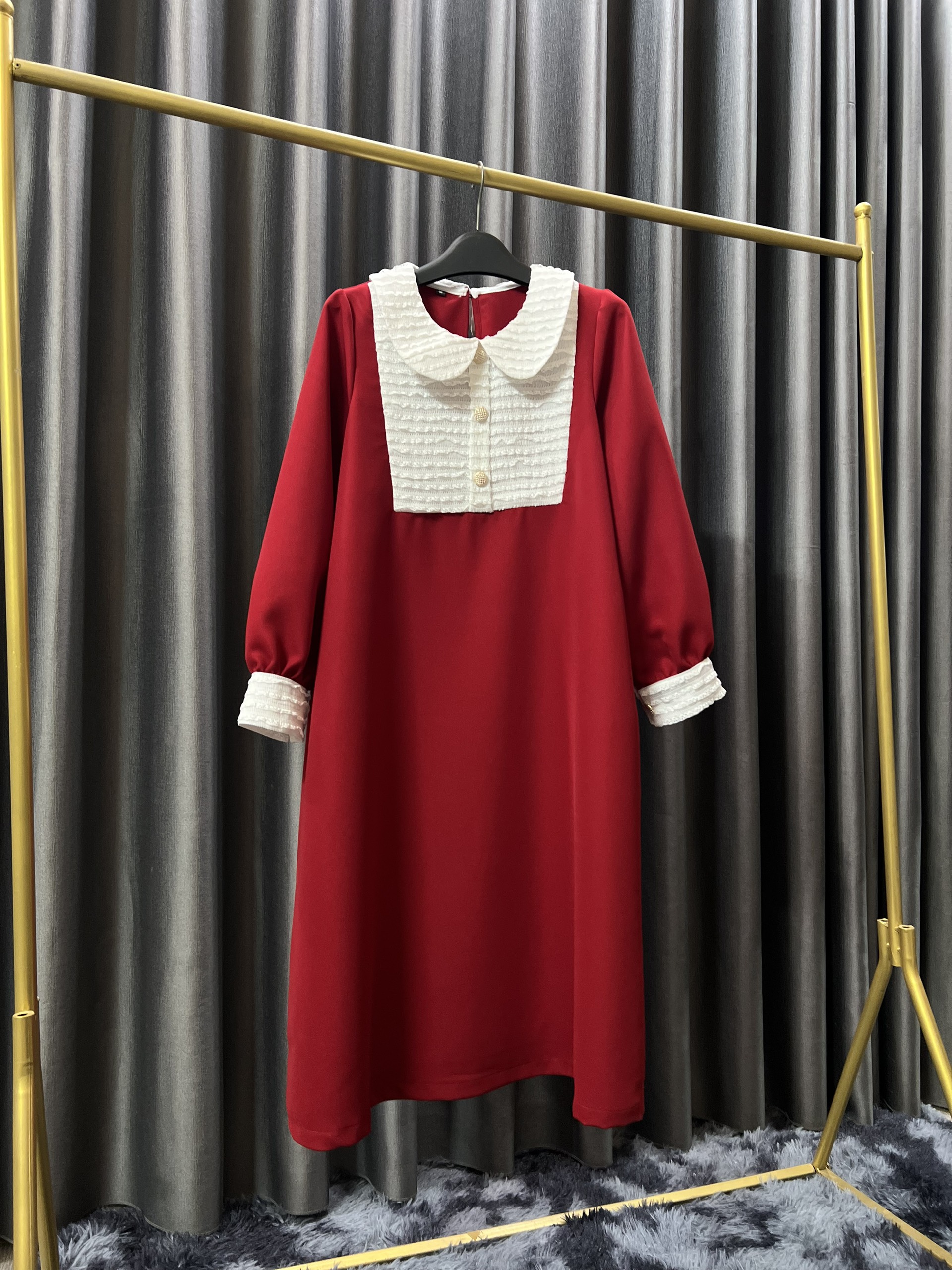 Váy Đầm Bàu Công Sở Dự Tiệc Thiết Kế Azuno A100 Màu Đỏ Chất Tuyết Mưa Mặc Mùa Thu Đông