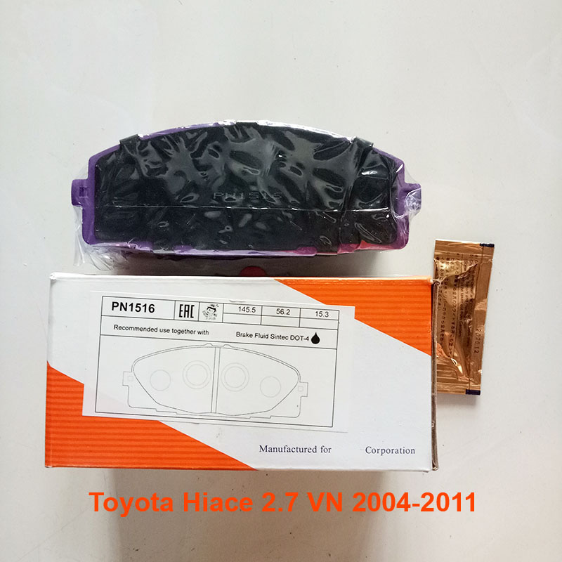 Má phanh trước, bố thắng trước xe Toyota Hiace 2.7 Việt Nam 2004, 2005, 2006, 2007, 2008, 2009, 2010, 2011 04465-YZZE9 mã PN1516